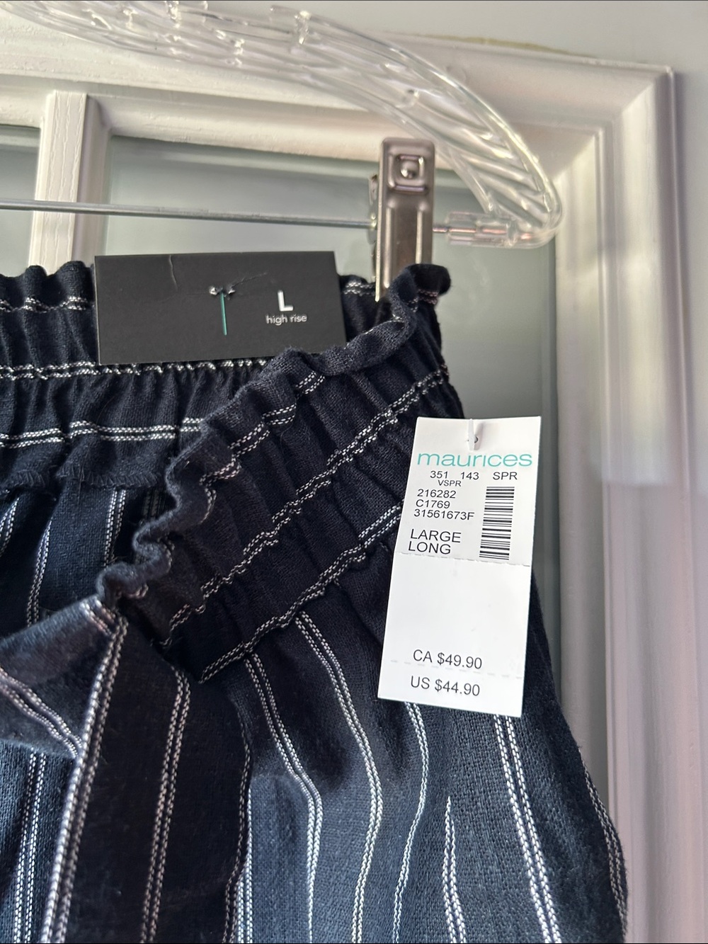 Maurices Black Pinstripe Wide Leg Pants Large Long - Picture 2 of 10